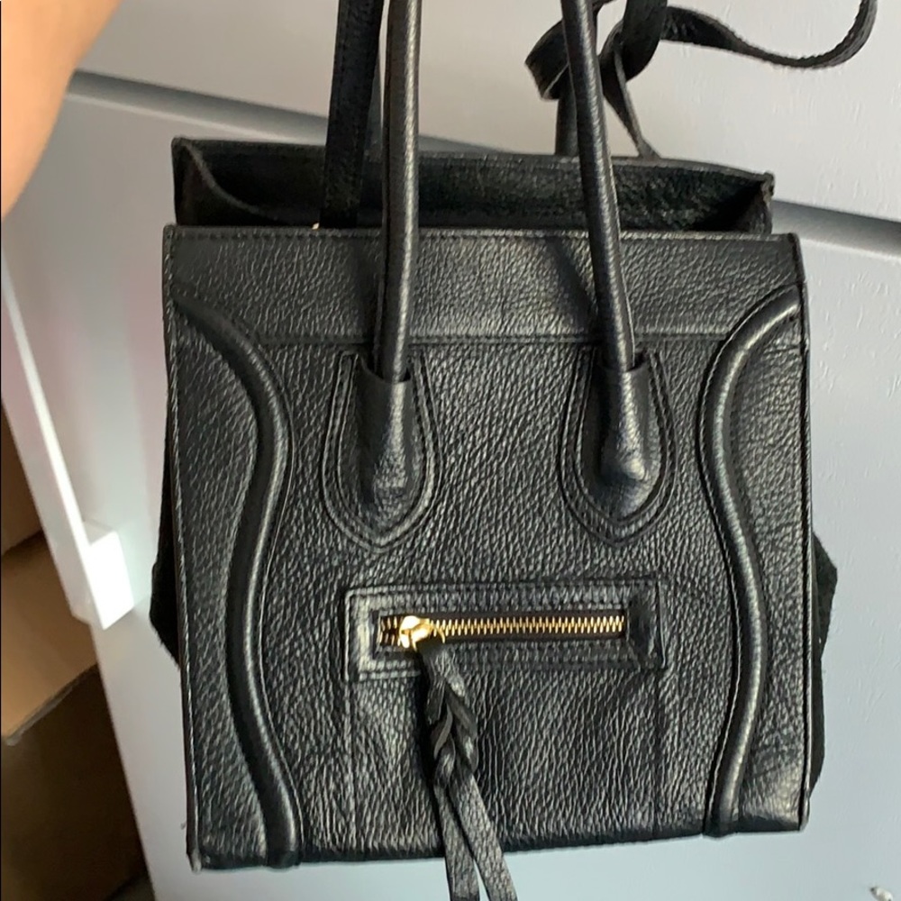Italian Pebbled Black Leather Handbag,  Handmade in Italy